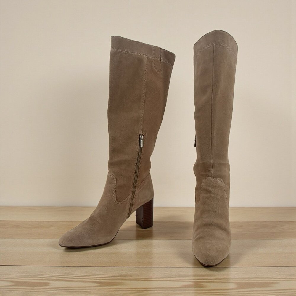 Vince Camuto Casey Wide Calf Suede Knee High Block Heel Boots Tan 8M